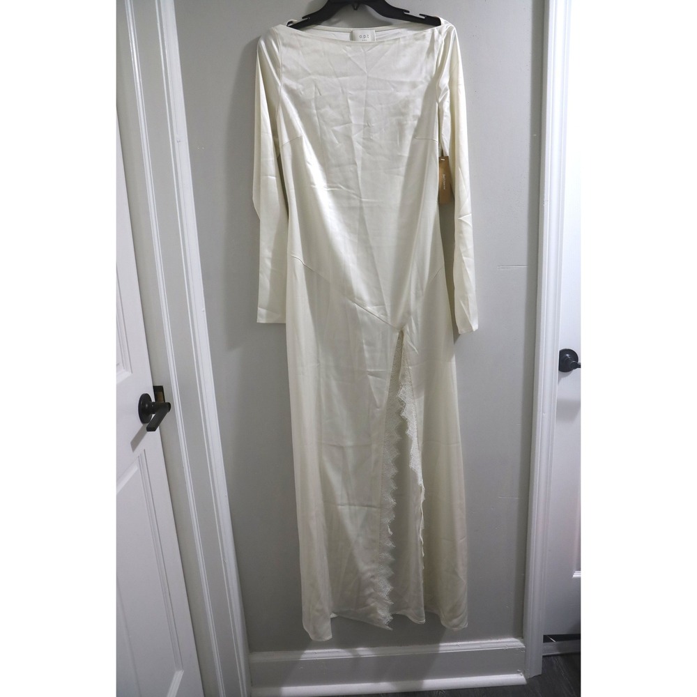 o.p.t Magdalene Dress Ivory white Satin Lace Trim Long Sleeve Maxi Dress S